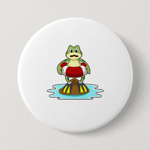 Frog at Swimming with Swim ring 3 Inch Round Button