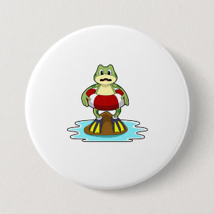 Frog at Swimming with Swim ring 3 Inch Round Button