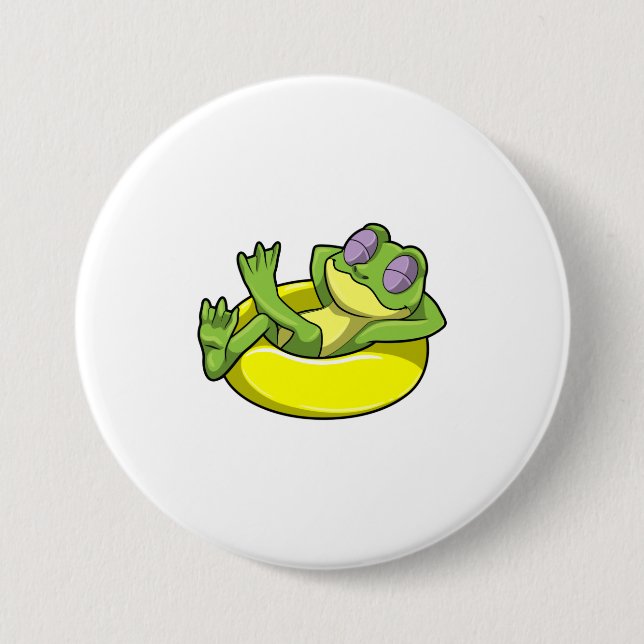Frog at Swimming with Swim ring 3 Inch Round Button (Front)