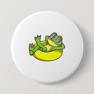 Frog at Swimming with Swim ring 3 Inch Round Button