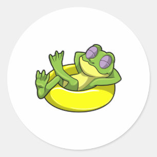 Frog at Swimming with Swim ring Classic Round Sticker