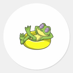 Frog at Swimming with Swim ring Classic Round Sticker