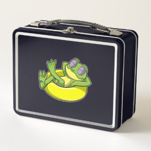 Frog at Swimming with Swim ring Metal Lunch Box