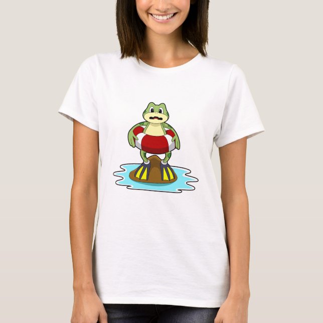 Frog at Swimming with Swim ring T-Shirt (Front)