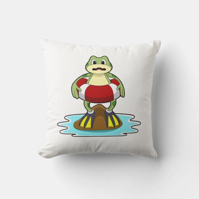 Frog at Swimming with Swim ring Throw Pillow (Front)