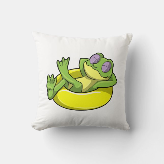 Frog at Swimming with Swim ring Throw Pillow (Front)