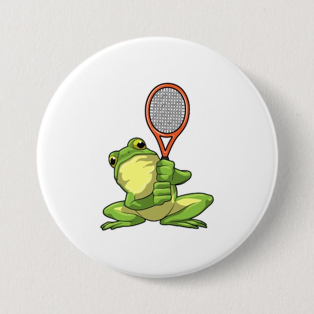 Frog at Tennis with Tennis racket 3 Inch Round Button (Front)