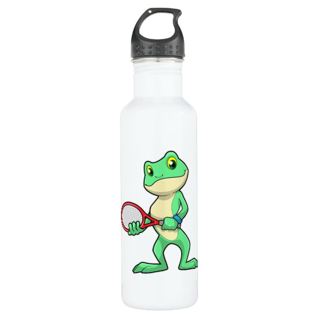 Frog at Tennis with Tennis racket 710 Ml Water Bottle (Front)