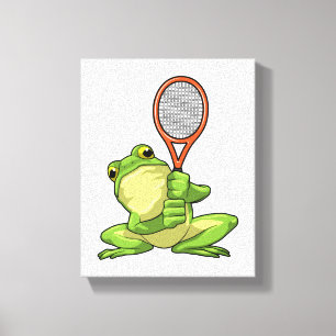 Frog at Tennis with Tennis racket Canvas Print