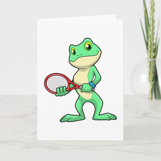Frog at Tennis with Tennis racket Card (Front)