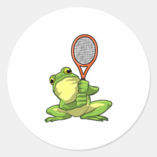 Frog at Tennis with Tennis racket Classic Round Sticker