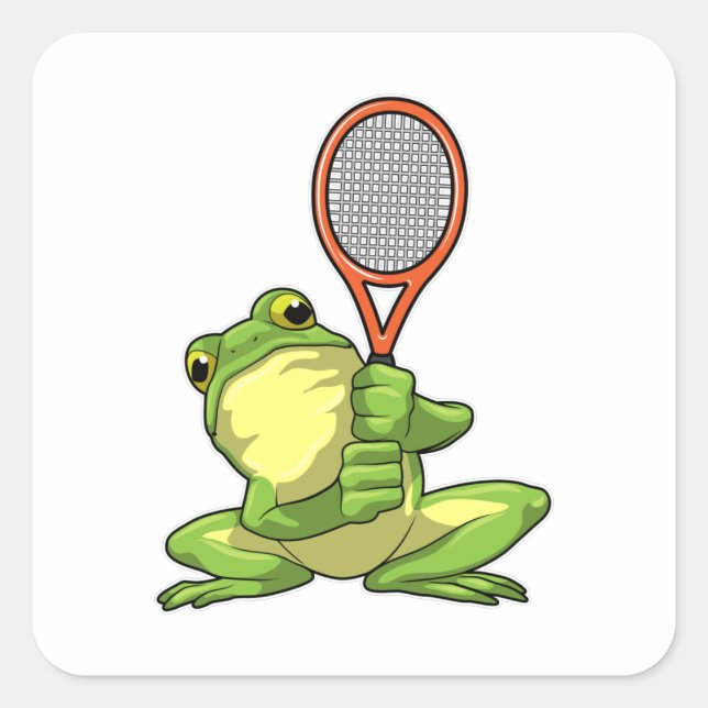 Frog at Tennis with Tennis racket Square Sticker (Front)