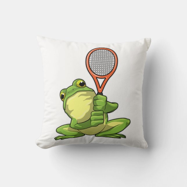 Frog at Tennis with Tennis racket Throw Pillow (Front)