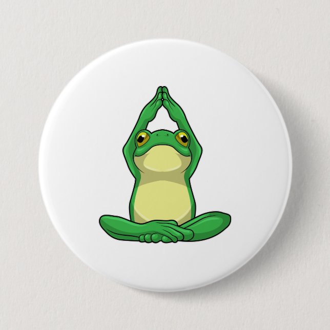 Frog at Yoga in Cross legged 3 Inch Round Button (Front)