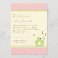 Frog Baby Girl Shower Invitation - Pink and Green