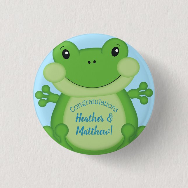 Frog Baby Shower Blue 1 Inch Round Button (Front)
