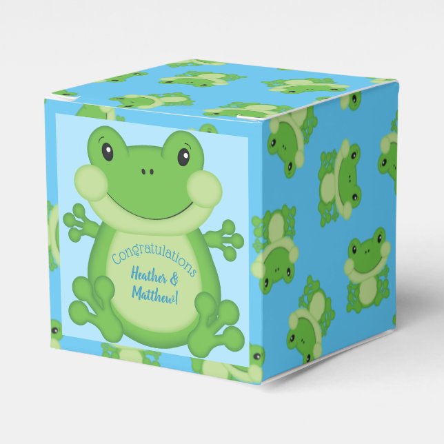 Frog Baby Shower Blue Favor Box (Front Side)