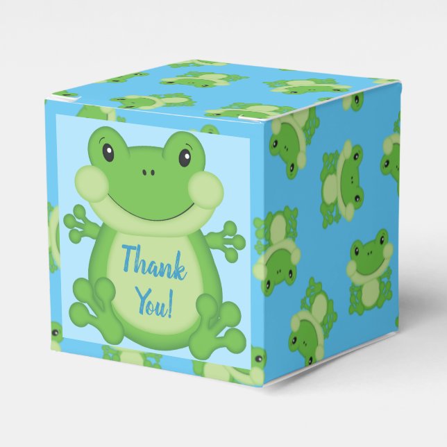 Frog Baby Shower Blue Favor Box (Front Side)