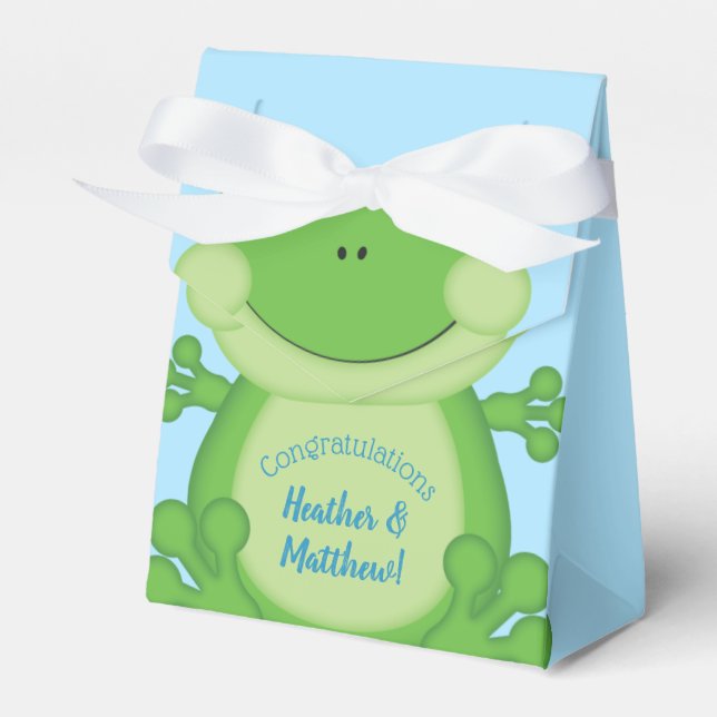 Frog Baby Shower Blue Favor Box (Front Side)