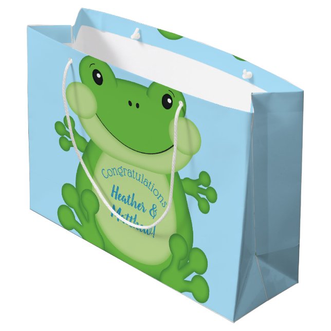 Frog Baby Shower Blue Large Gift Bag (Back Angled)