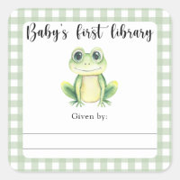 Frog Baby Shower bookplate - baby's first library