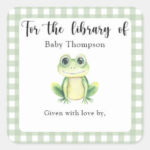 Frog Baby Shower bookplate - for the library of Square Sticker