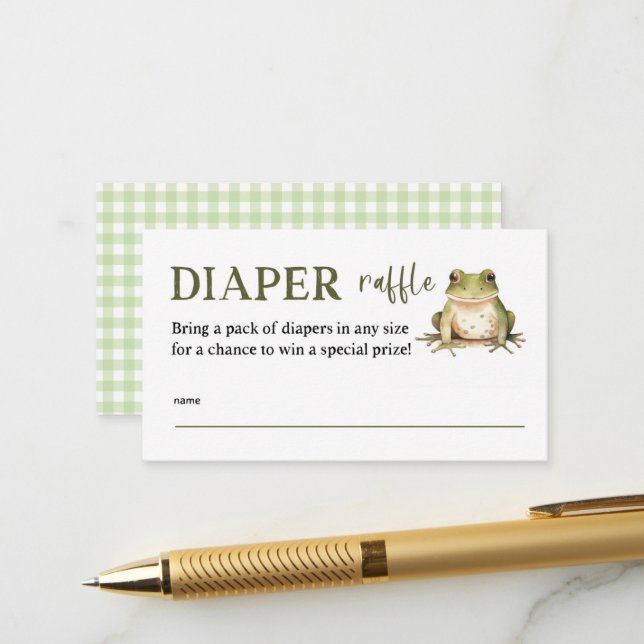 Frog Baby Shower Diaper Raffle Tickets Enclosure Card (Front/Back In Situ)