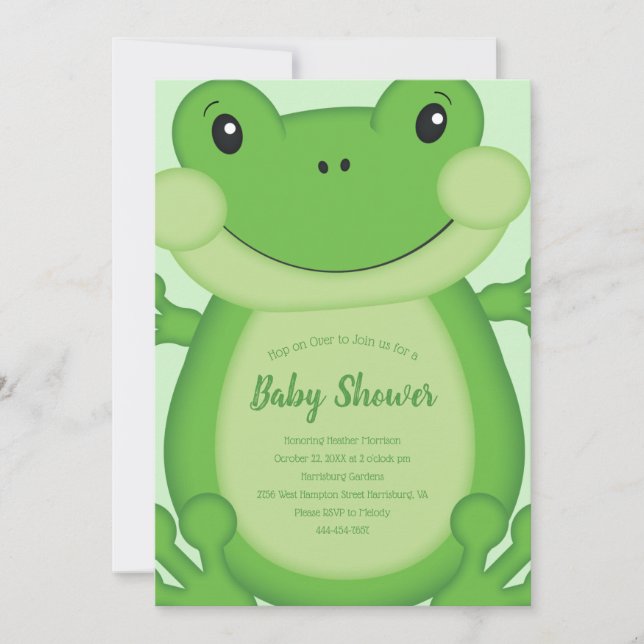 Frog Baby Shower Green Invitation (Front)