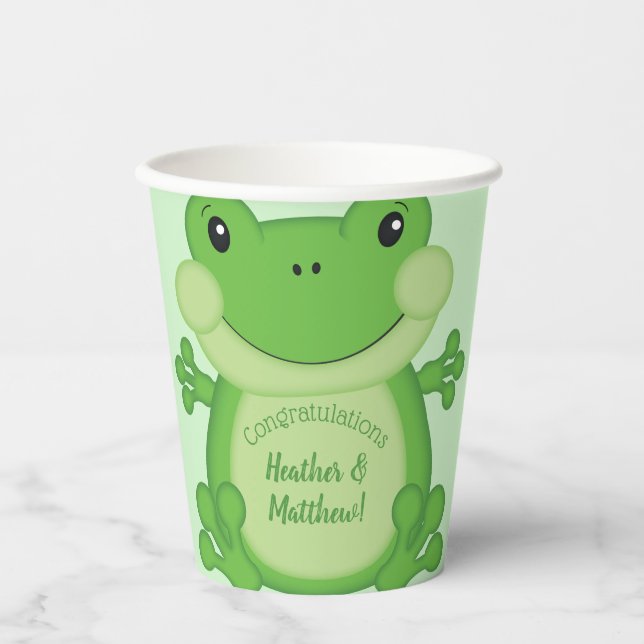 Frog Baby Shower Green Paper Cups (Front)