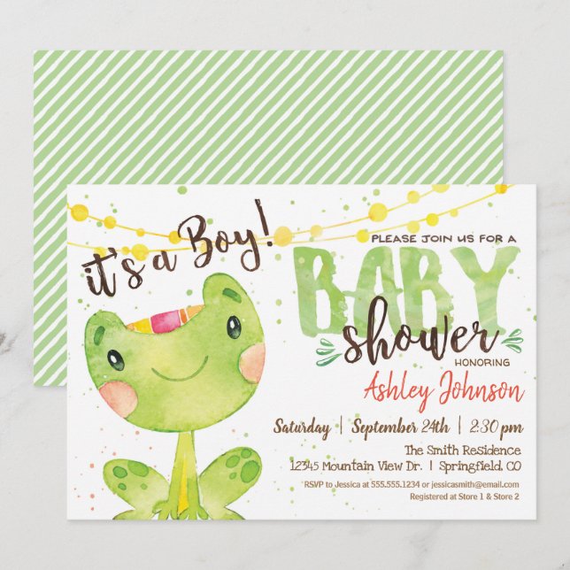 Frog Baby Shower invitation, Boy Invitation (Front/Back)