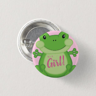 Frog Baby Shower Pink 1 Inch Round Button