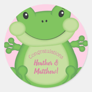 Frog Baby Shower Pink Classic Round Sticker