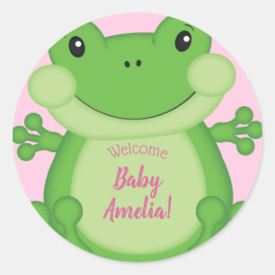 Frog Baby Shower Pink Classic Round Sticker