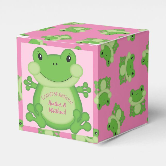 Frog Baby Shower Pink Girl Favor Box (Front Side)