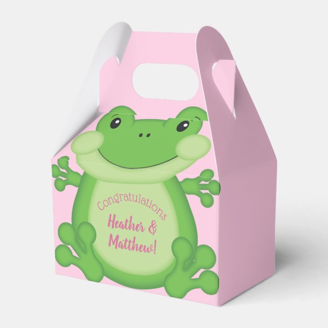 Frog Baby Shower Pink Girl Favor Box (Front Side)