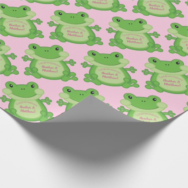 Frog Baby Shower Pink Wrapping Paper (Corner)
