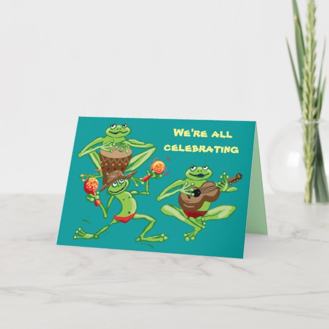 Frog band and hula girls birthday card (Front)