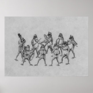 Frog Band, Whimsical Black and White Vintage  Poster