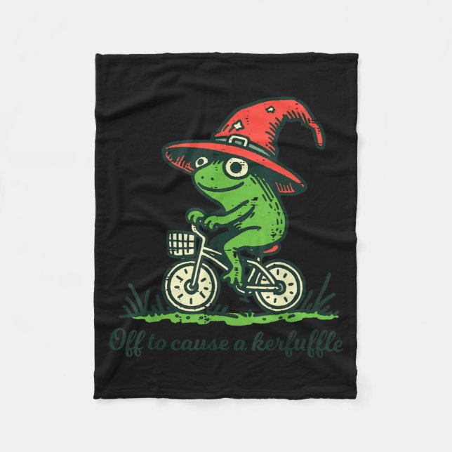 Frog Bicycle Wizard Hat Off to Cause Kerfuffle Men Fleece Blanket (Front)