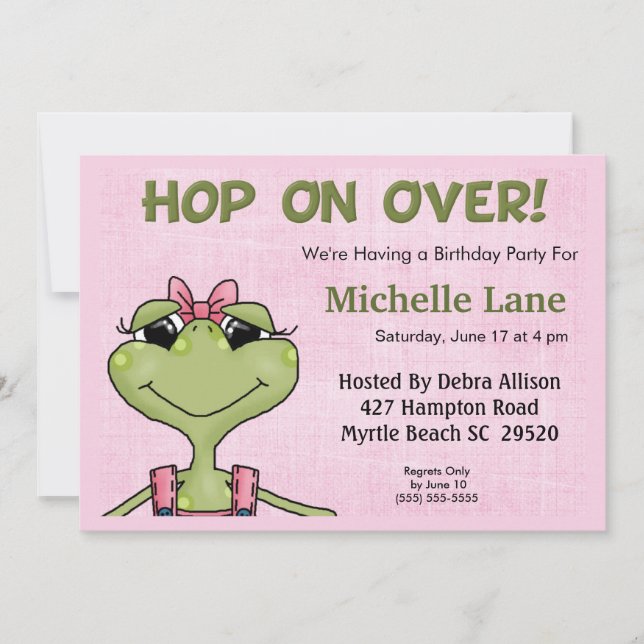 Frog Birthday Invite For Girls (Front)