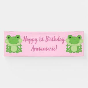 Frog Birthday Party Pink Banner