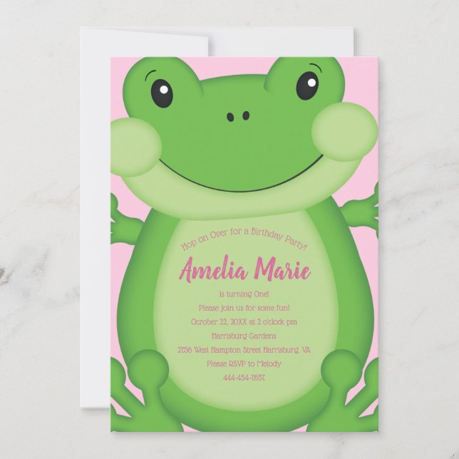 Frog Birthday Party Pink Invitation (Front)