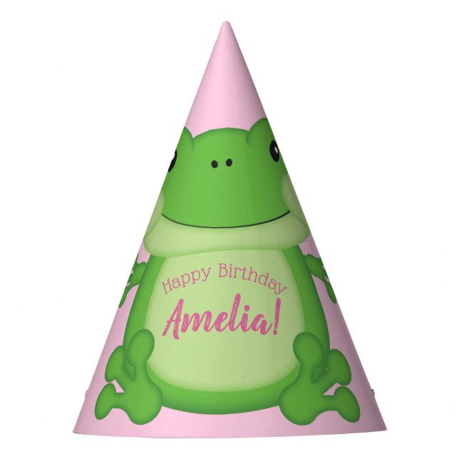 Frog Birthday Party Pink Party Hat (Front)