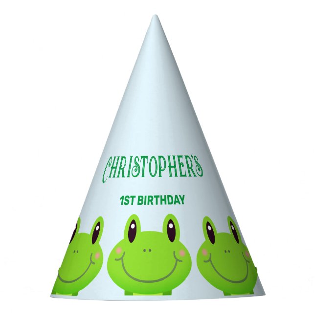 Frog Birthday Party Theme Lovely Blue Party Hat (Front)