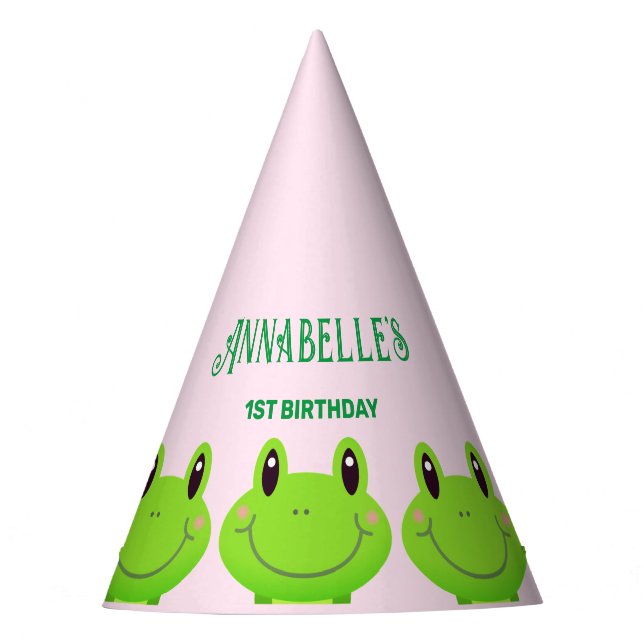 Frog Birthday Party Theme Lovely Pink Party Hat (Front)