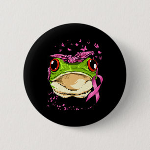 Frog Breast Cancer Awareness Pink Ribbon Cancer Su 2 Inch Round Button