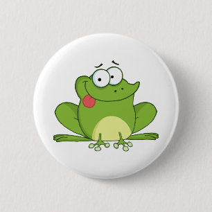 Frog Cartoon Character Hanging Its Tongue Out 2 Inch Round Button