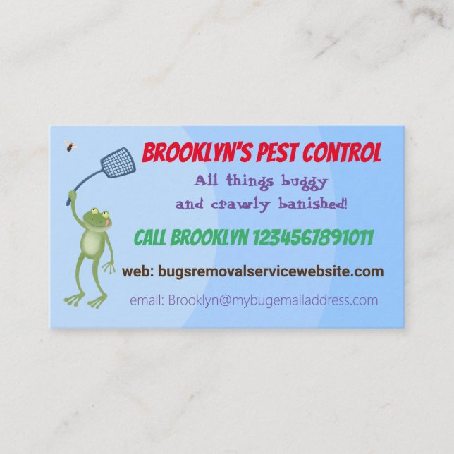 Frog cartoon pest control business business card (Front)