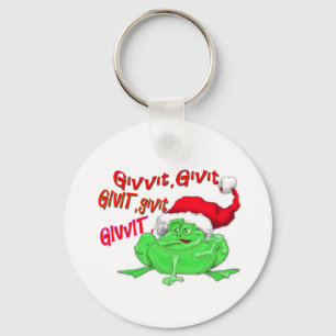 Frog cartoon with frog santa hat givit givit givit keychain
