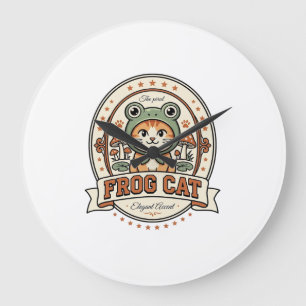 Frog Cat Frogcore Cat Vintage Vector Art Shirt Des Large Clock